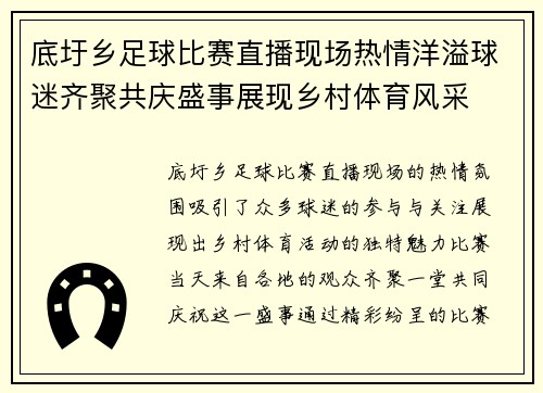 底圩乡足球比赛直播现场热情洋溢球迷齐聚共庆盛事展现乡村体育风采